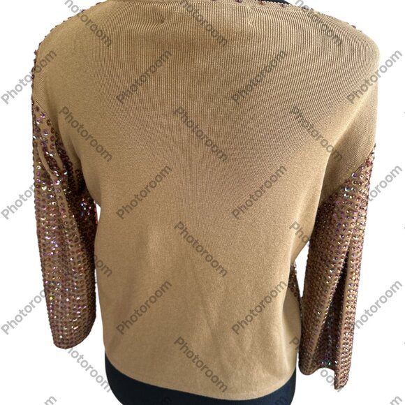 Joseph A. NWT Vintage Silk Dark Tan Sequined 3/4 Sleeve Button Cardigan Medium - Picture 3 of 5